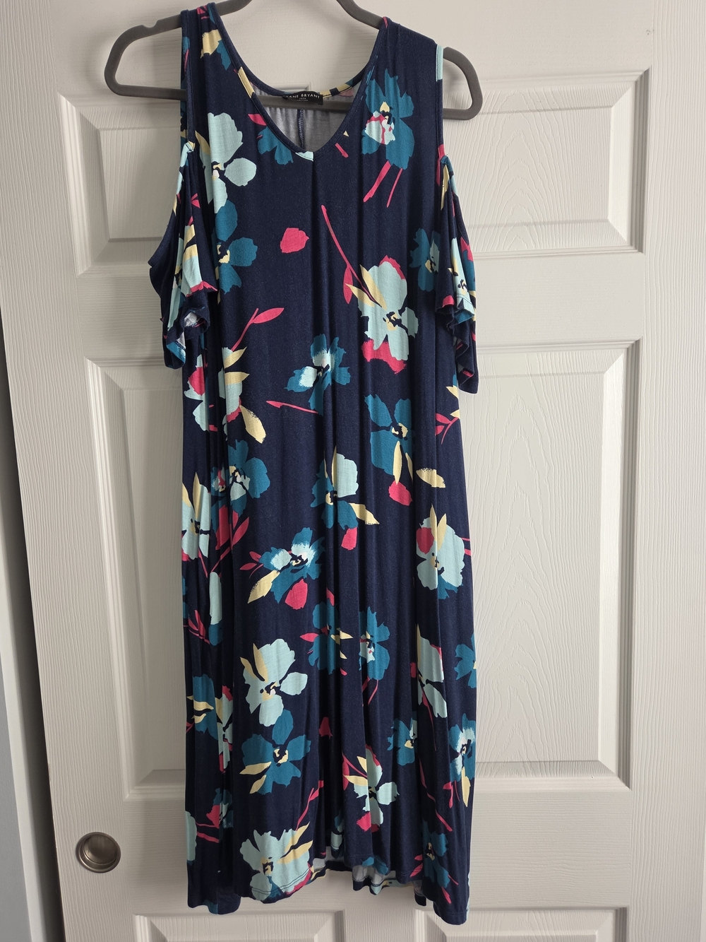 Lane Bryant Navy Floral Cold-Shoulder Midi Dress with Teal & Pink Accents